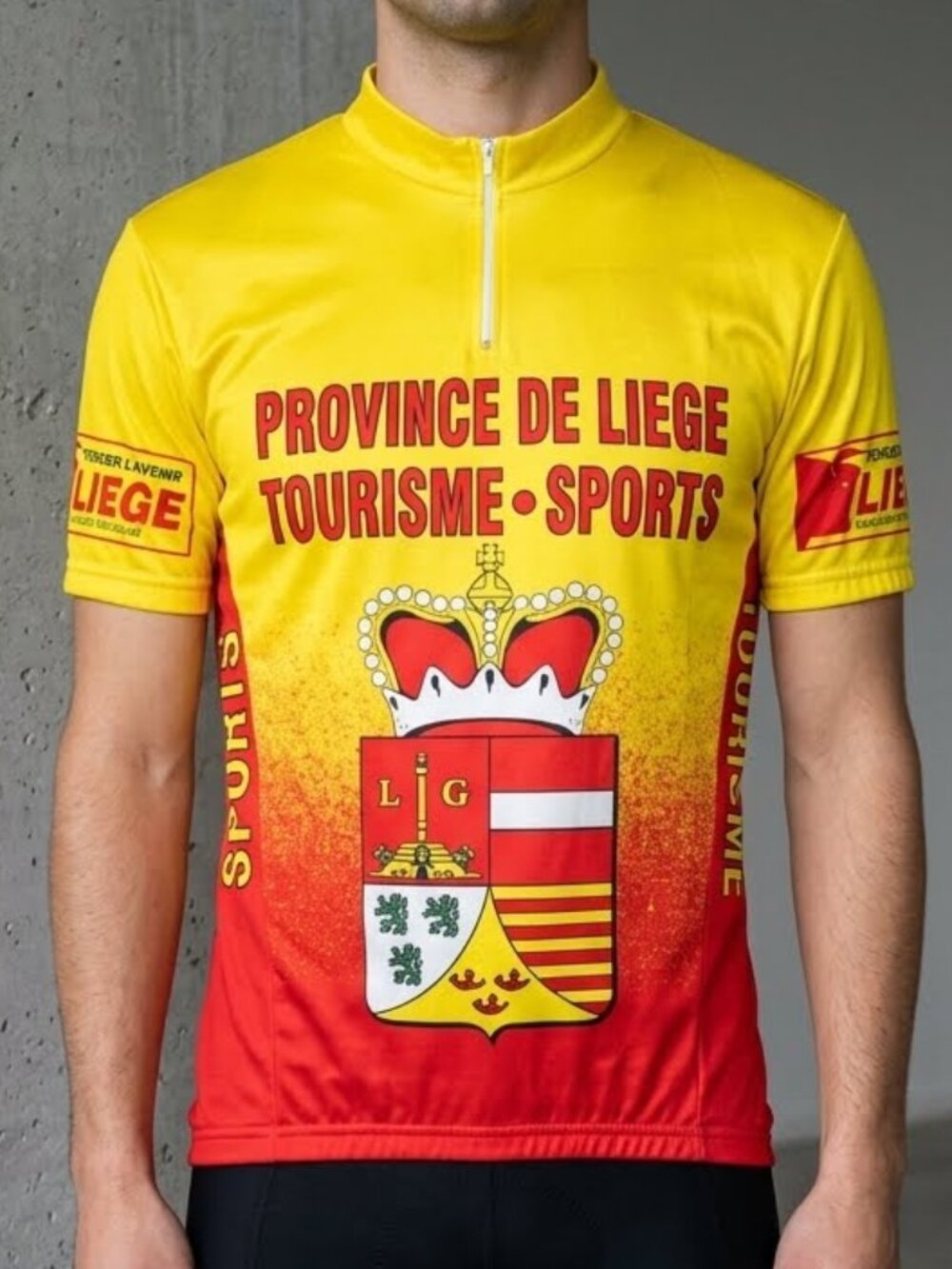 Vintage Liege Belgium 1980's Yellow Red Cycling Bike Racing Jersey Men's XL